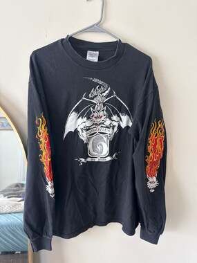 Vintage 90s Gargoyles New Orleans Dragon Flame Sleeve Long Sleeve T-Shirt